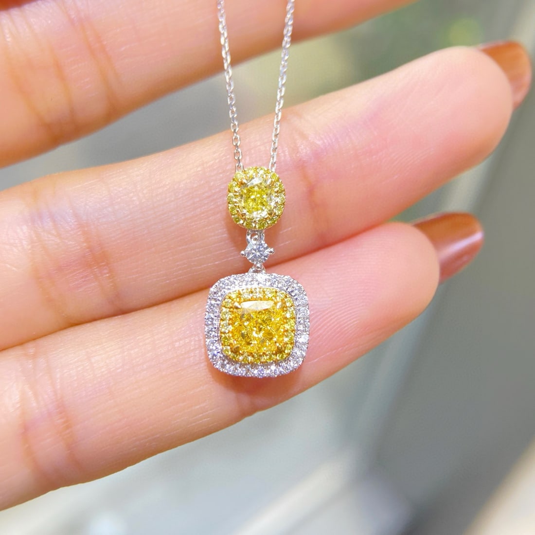 Gia Certified 14k Gold 1.26 Ctw Natural Yellow Diamond & Color Diamond Necklace - 2
