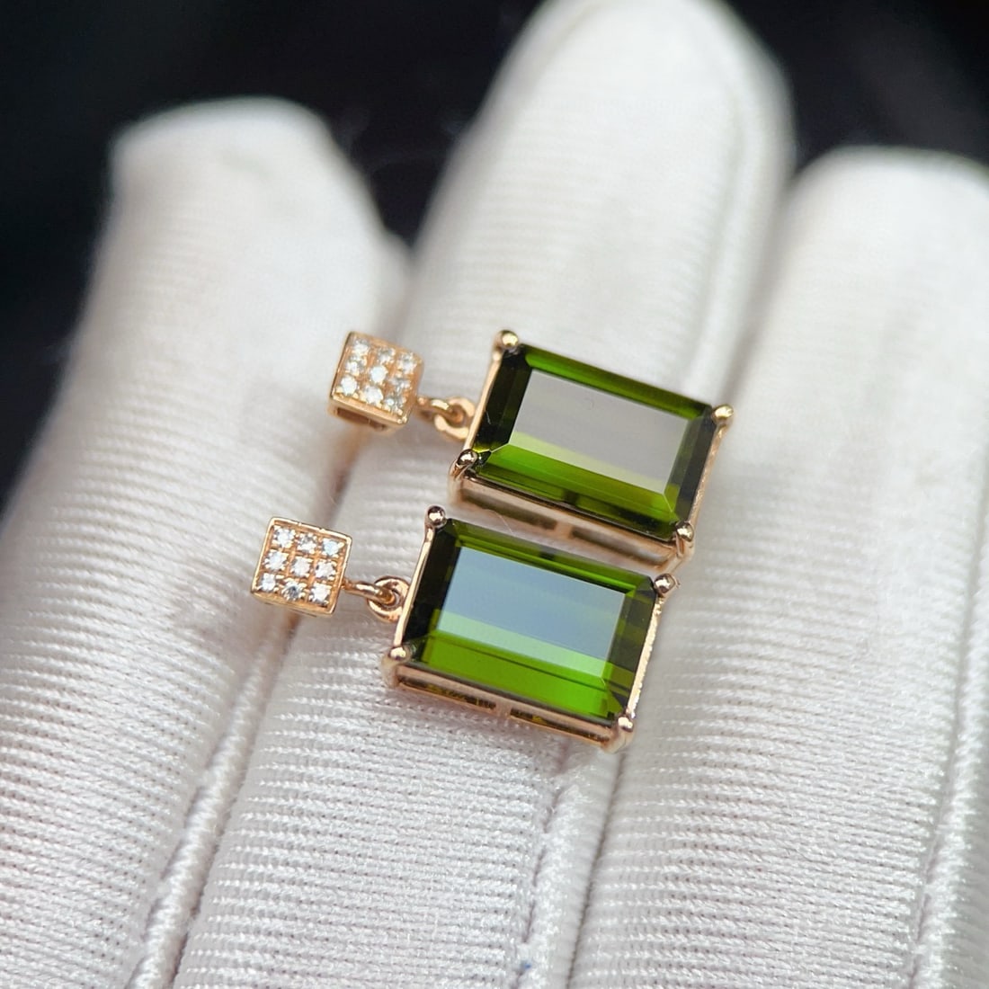 14k Gold 4.65 Ctw Natural Tourmaline & Diamond Earrings - 2