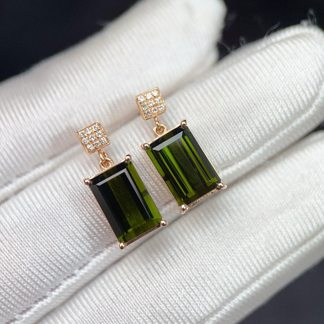 14k Gold 4.65 Ctw Natural Tourmaline & Diamond Earrings - 3