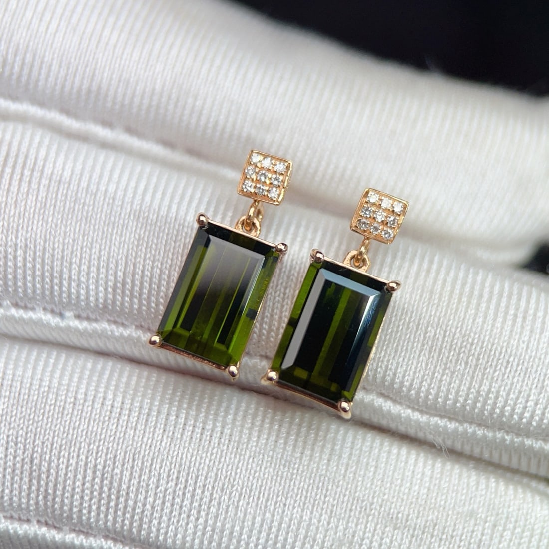14k Gold 4.65 Ctw Natural Tourmaline & Diamond Earrings - 4