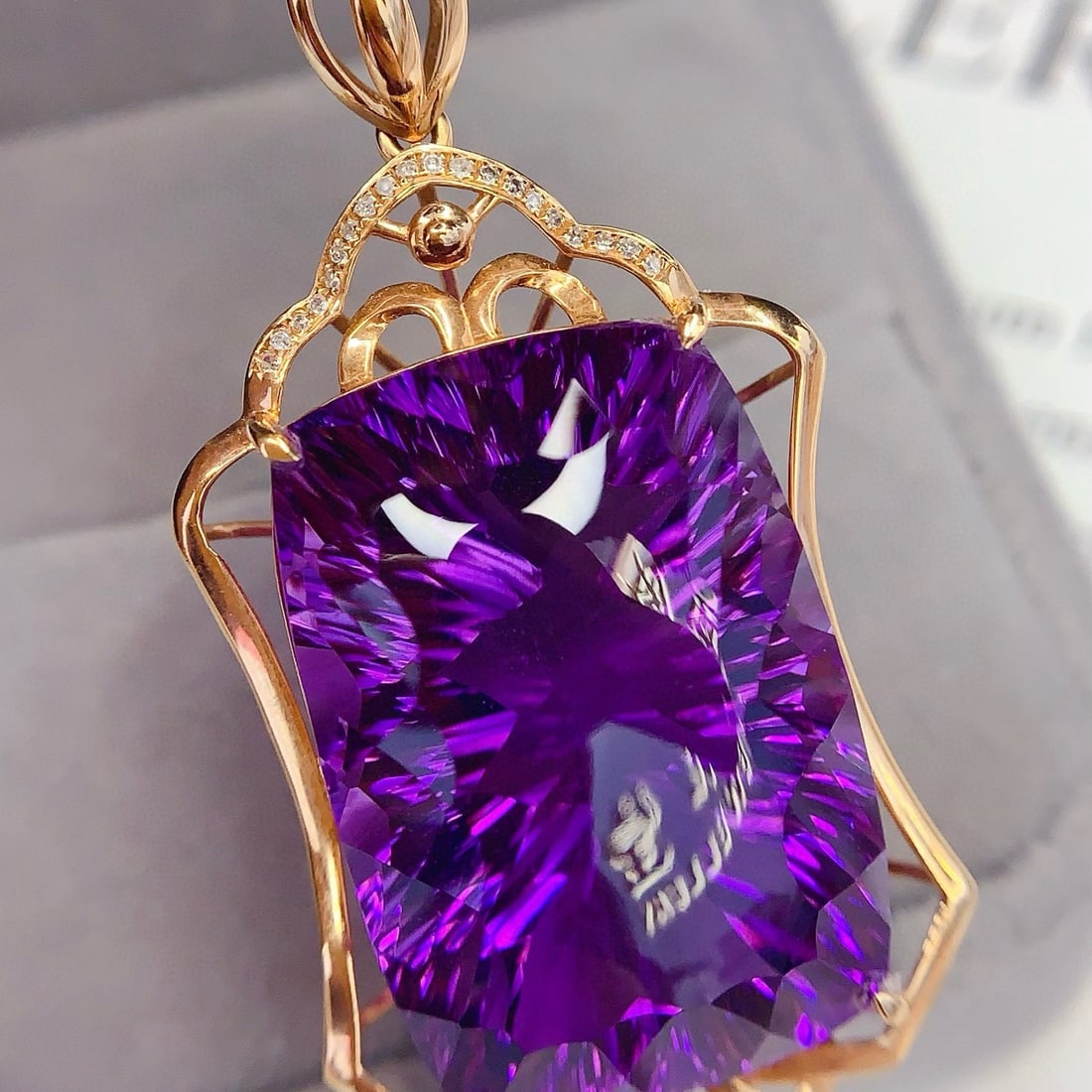 14k Gold 41.40 Ct Natural Amethyst & Diamond Pendant( Without Chain ) - 3