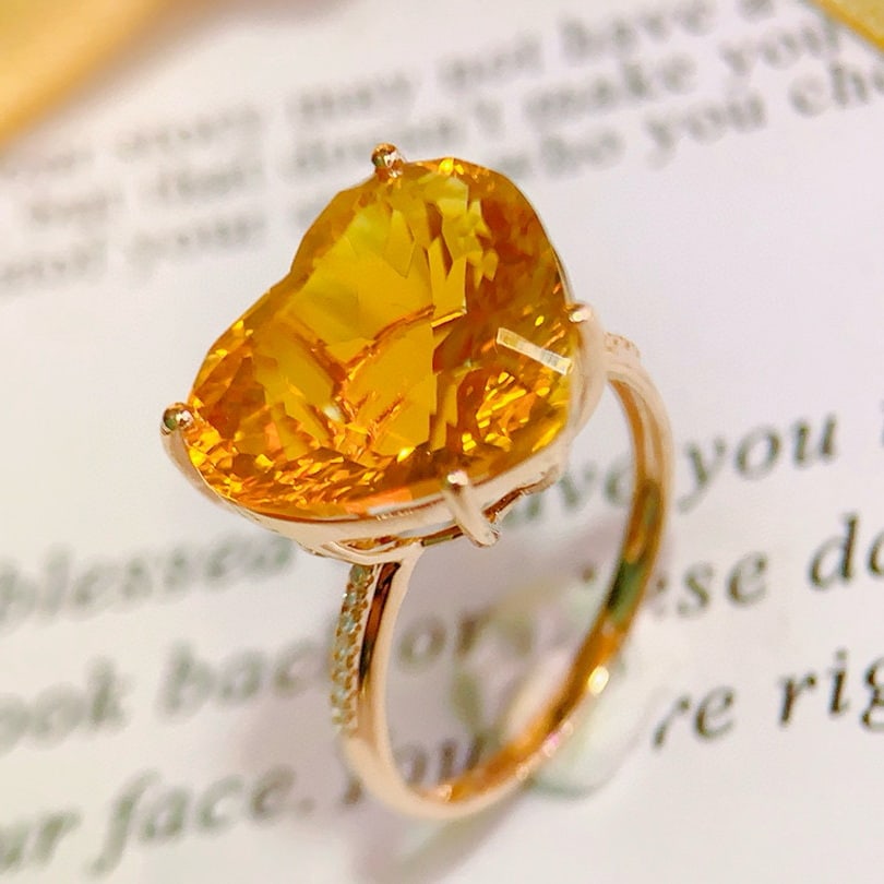14k Gold 9.20 Ctw Natural Citrine & Diamond Ring - 4