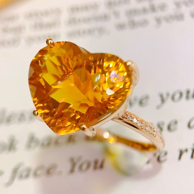14k Gold 9.20 Ctw Natural Citrine & Diamond Ring - 5
