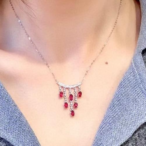 14k Gold 2.24 Ctw Natural Ruby & Diamond Necklace - 4