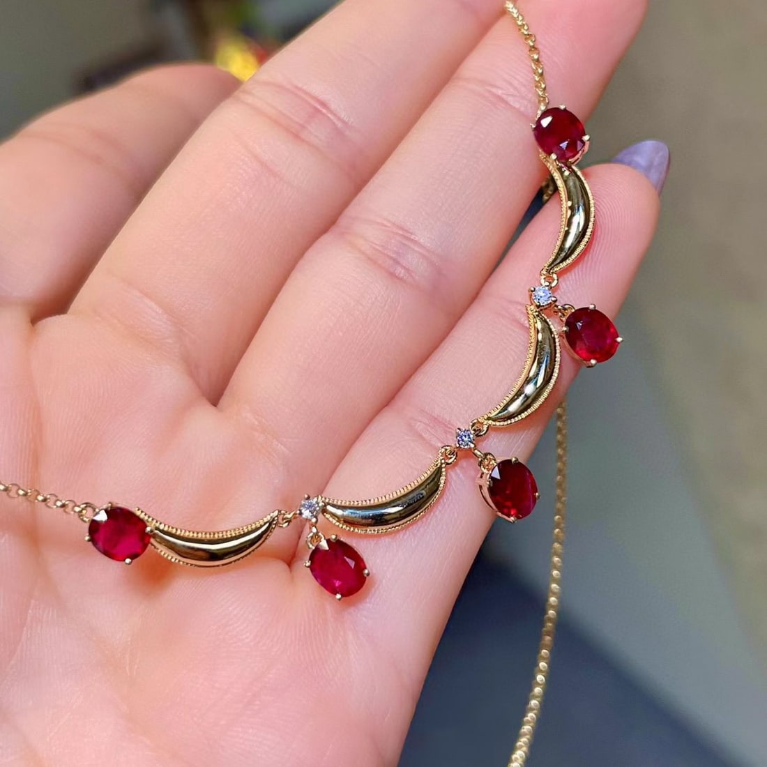 14k Gold 2.72 Ctw Natural Ruby & Diamond Necklace - 3