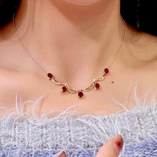 14k Gold 2.72 Ctw Natural Ruby & Diamond Necklace - 4