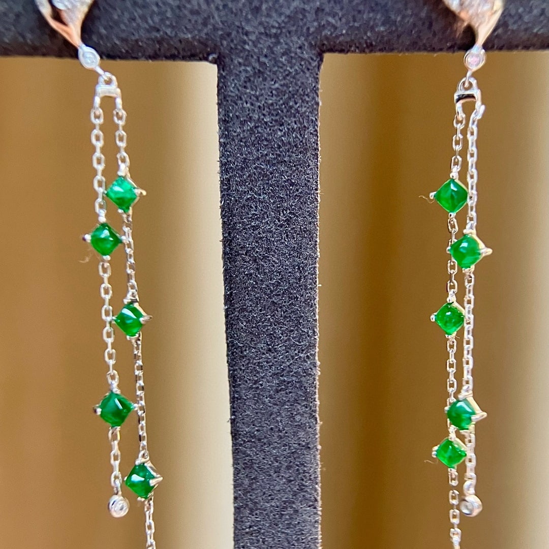14k Gold 1.92 Ctw Natural Emerald & Diamond Earrings - 4