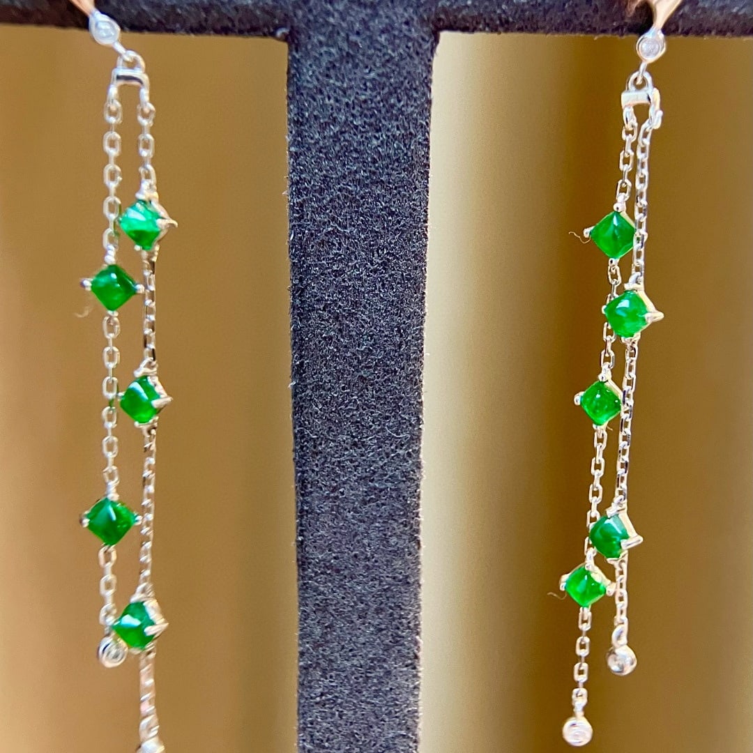 14k Gold 1.92 Ctw Natural Emerald & Diamond Earrings - 7