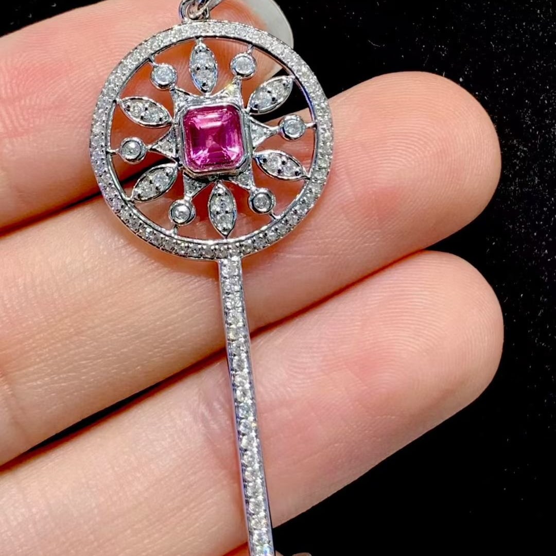 14k Gold 0.4 Ct Natural Spinel & Diamond Pendant( Without Chain ) - 3