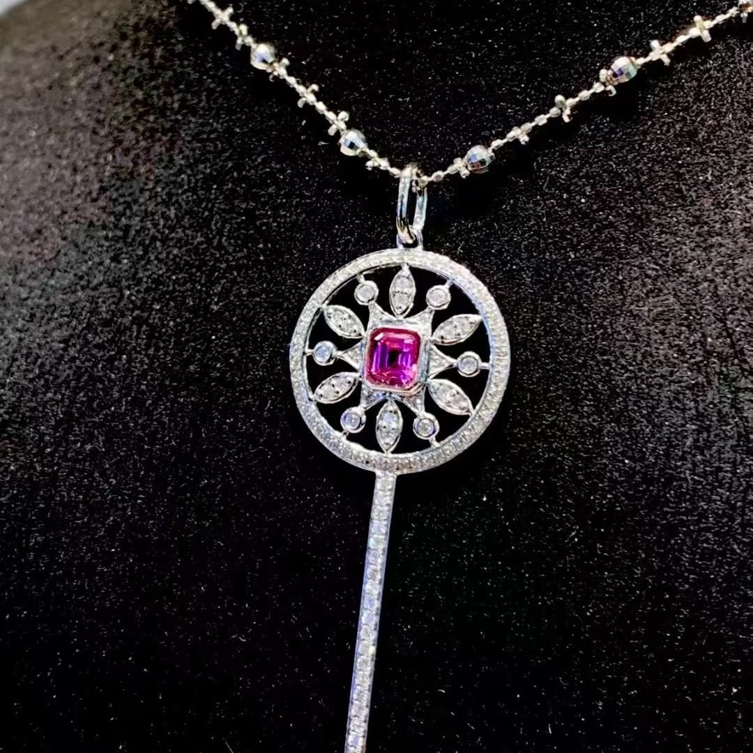 14k Gold 0.4 Ct Natural Spinel & Diamond Pendant( Without Chain ) - 5