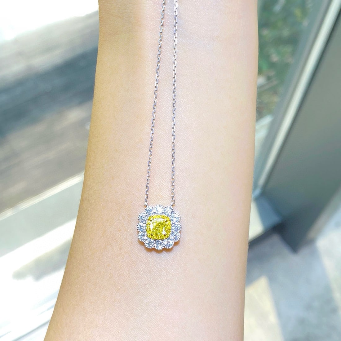 Gia Certified 14k Gold 1.57 Ctw Natural Yellow Diamond & Diamond Necklace - 3