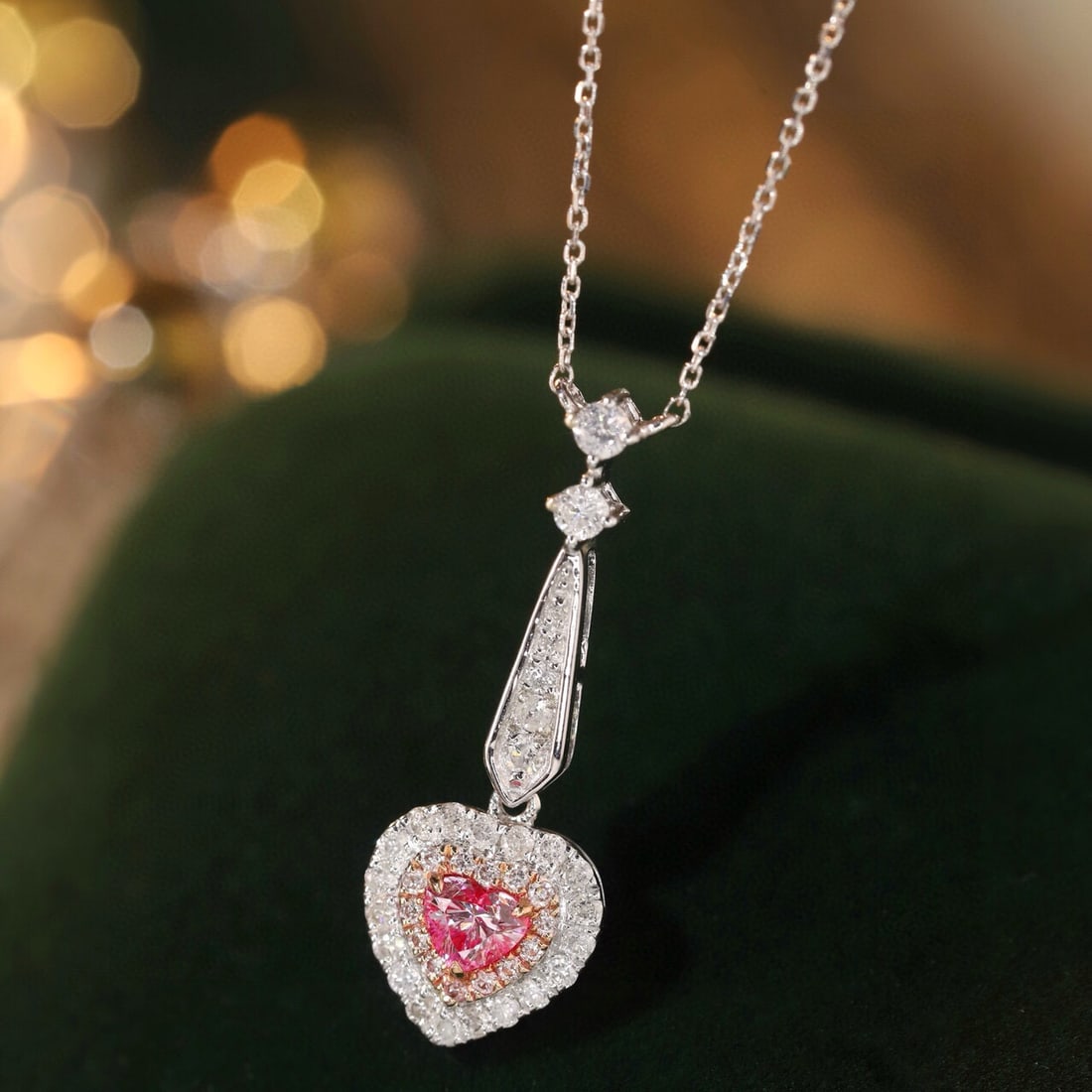 14k Gold 0.40 Ctw Natural Pink Diamond & Diamond Necklace: Ref:231095158 // gold content:14k gold // main gemstone:pink diamond // shape:heart // carat weight:0. 15ct // color:pink // treatment:natural // // adjacent gemstone 2 : diamond // shape:round //