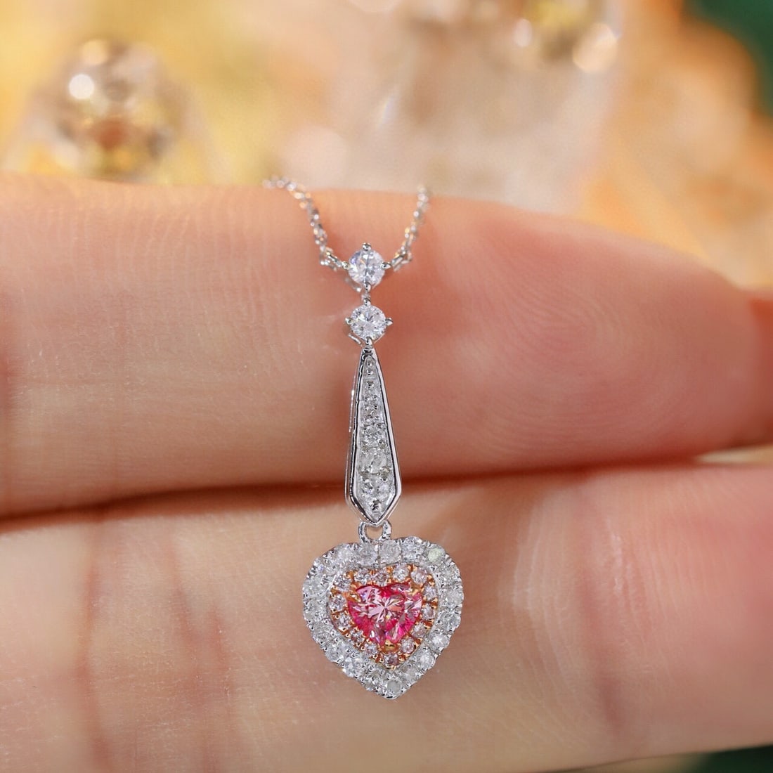 14k Gold 0.40 Ctw Natural Pink Diamond & Diamond Necklace - 3