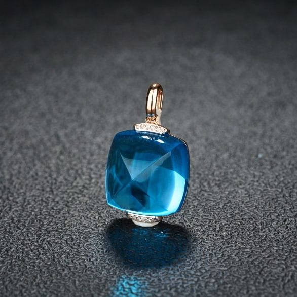 14k Gold 29.12 Ct Natural Topaz & Diamond Pendant( Without Chain ) - 3
