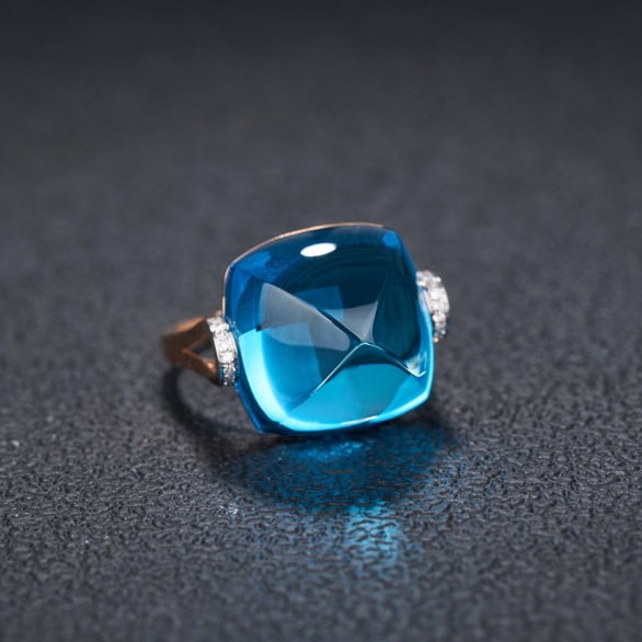 14k Gold 22.56 Ct Natural Topaz & Diamond Ring - 3