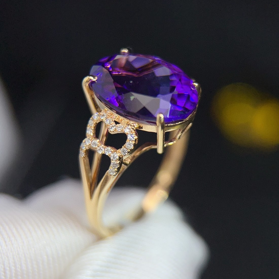 14k Gold 6 Ct Natural Amethyst & Diamond Ring - 4