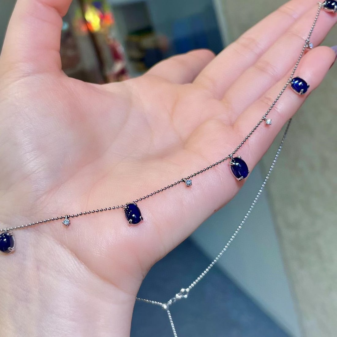 14k Gold 7.41 Ctw Natural Sapphire & Diamond Necklace - 2