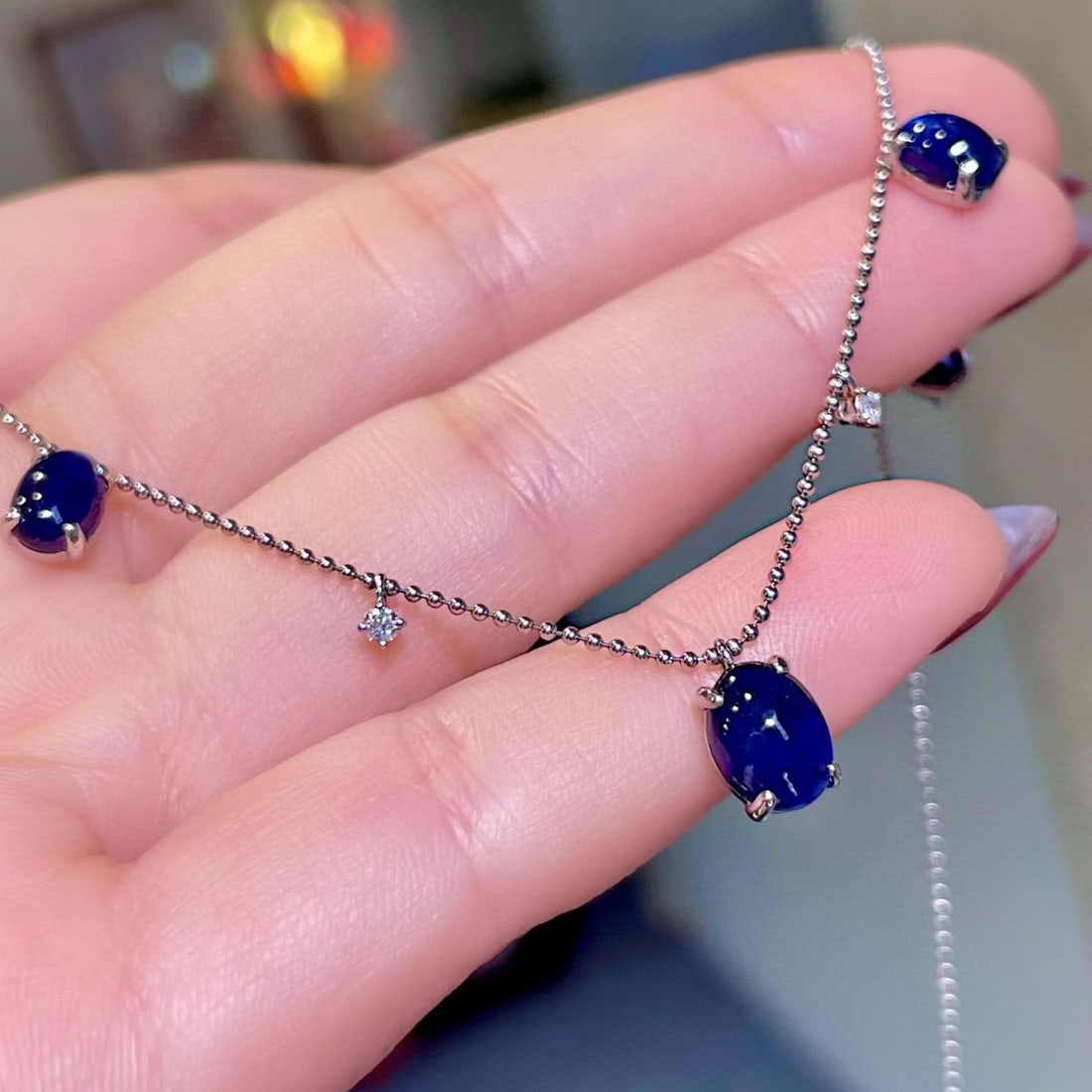 14k Gold 7.41 Ctw Natural Sapphire & Diamond Necklace - 3