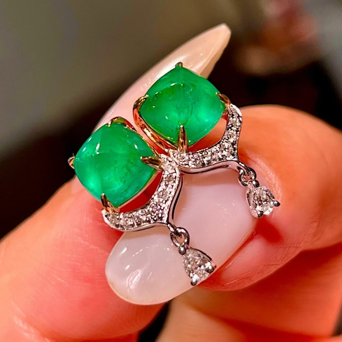 14k Gold 3.56 Ctw Natural Emerald & Diamond Earrings - 2
