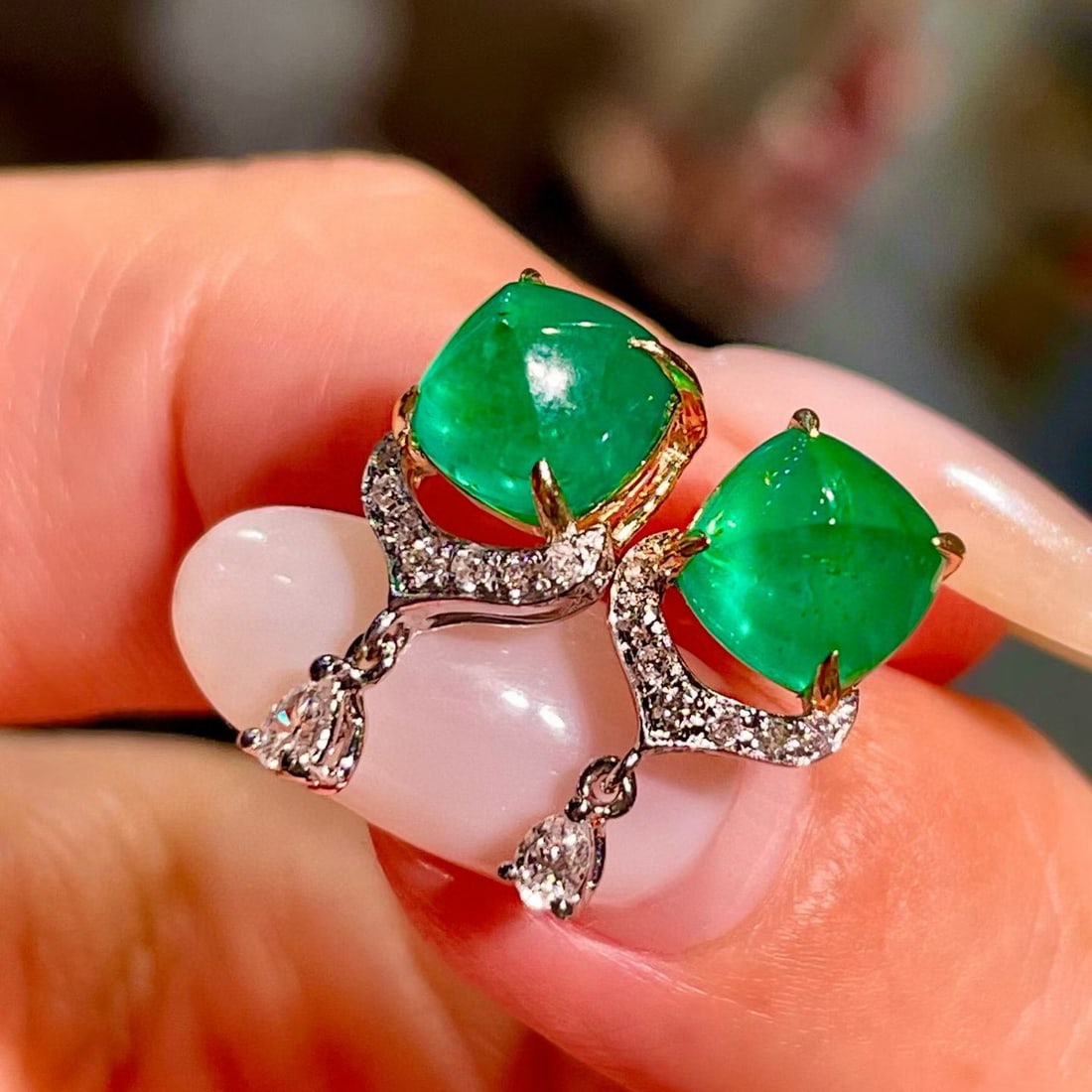 14k Gold 3.56 Ctw Natural Emerald & Diamond Earrings - 3