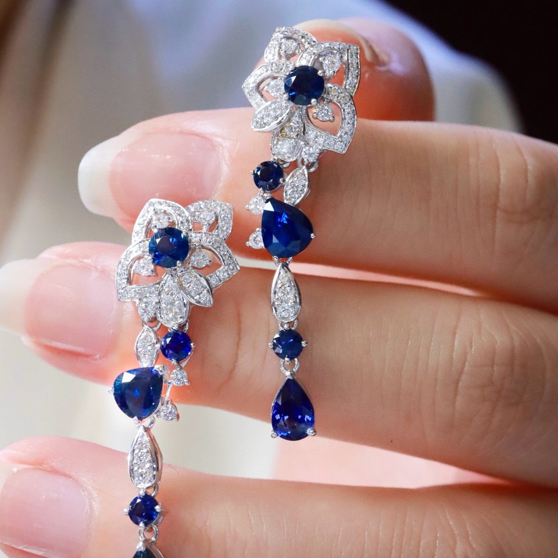 14k Gold 4.54 Ctw Natural Sapphire & Diamond Earrings - 4