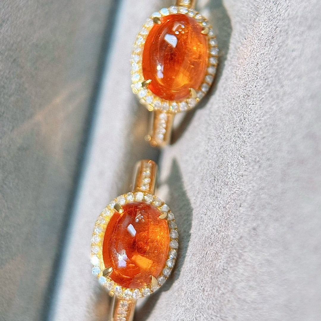 14k Gold 5.05 Ctw Natural Spessartine & Diamond Earrings - 3