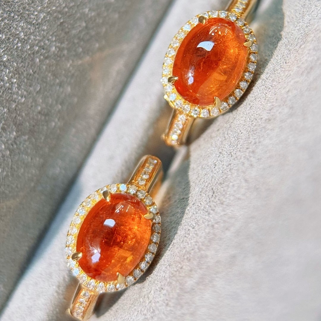 14k Gold 5.05 Ctw Natural Spessartine & Diamond Earrings - 4