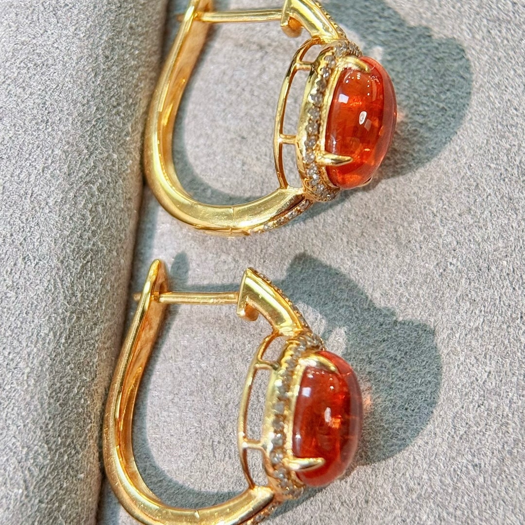 14k Gold 5.05 Ctw Natural Spessartine & Diamond Earrings - 6