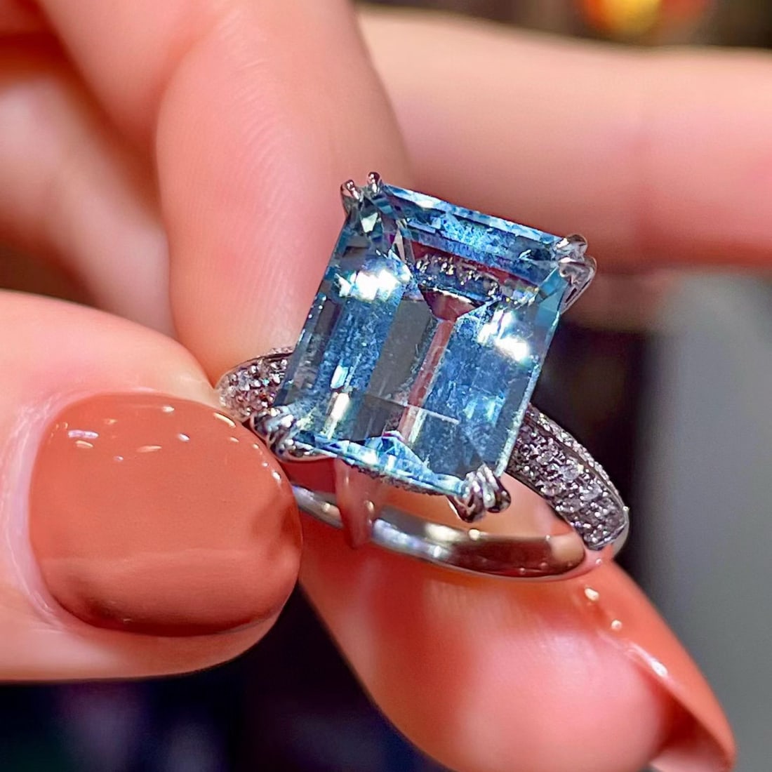14k Gold 6.66 Ctw Natural Aquamarine & Diamond Ring - 3