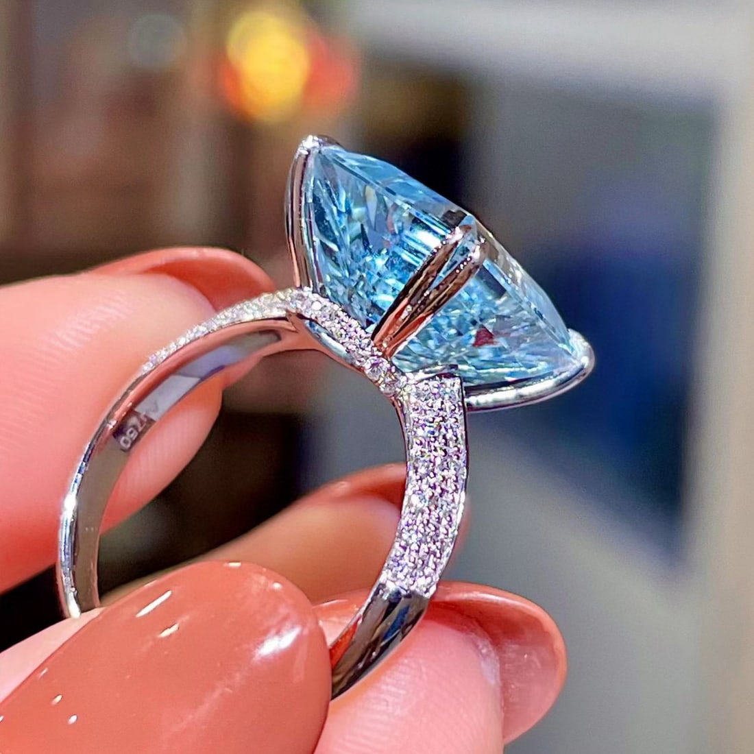 14k Gold 6.66 Ctw Natural Aquamarine & Diamond Ring - 4