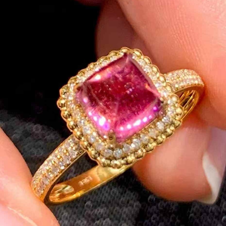 14k Gold 2.15 Ct Natural Tourmaline & Diamond Ring - 2