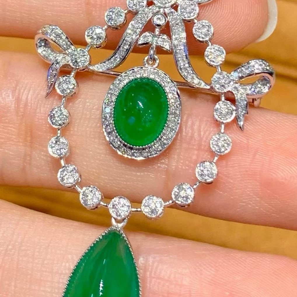 14k Gold 5.65 Ct Natural Emerald & Diamond Brooch/pendant( Without Chain ) - 2