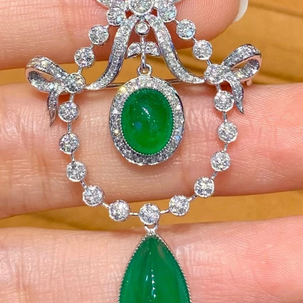 14k Gold 5.65 Ct Natural Emerald & Diamond Brooch/pendant( Without Chain ) - 3
