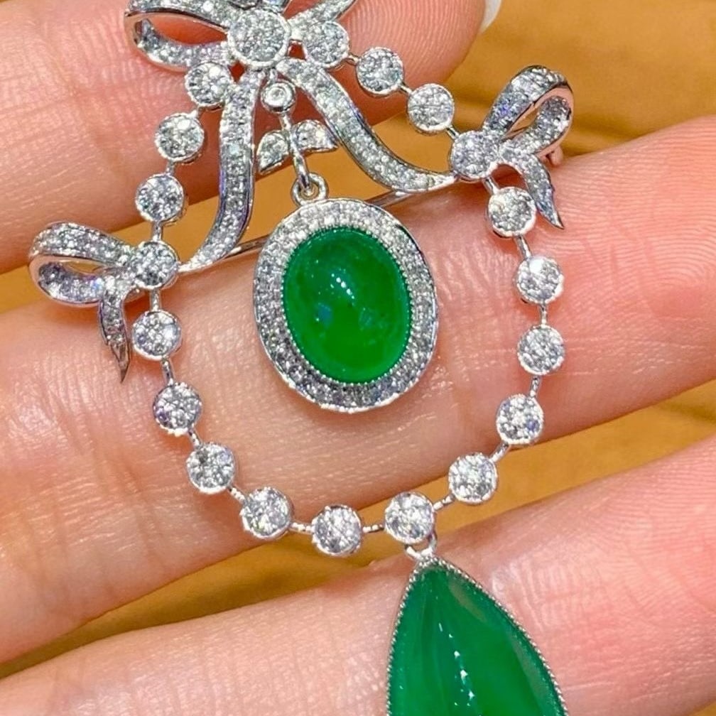 14k Gold 5.65 Ct Natural Emerald & Diamond Brooch/pendant( Without Chain ) - 4