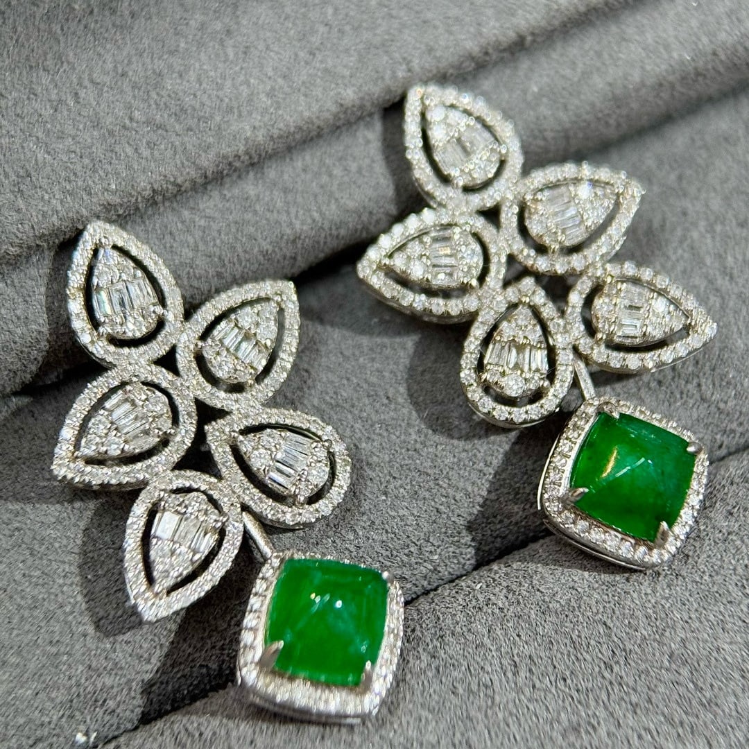 14k Gold 2.78 Ctw Natural Emerald & Diamond Earrings - 2
