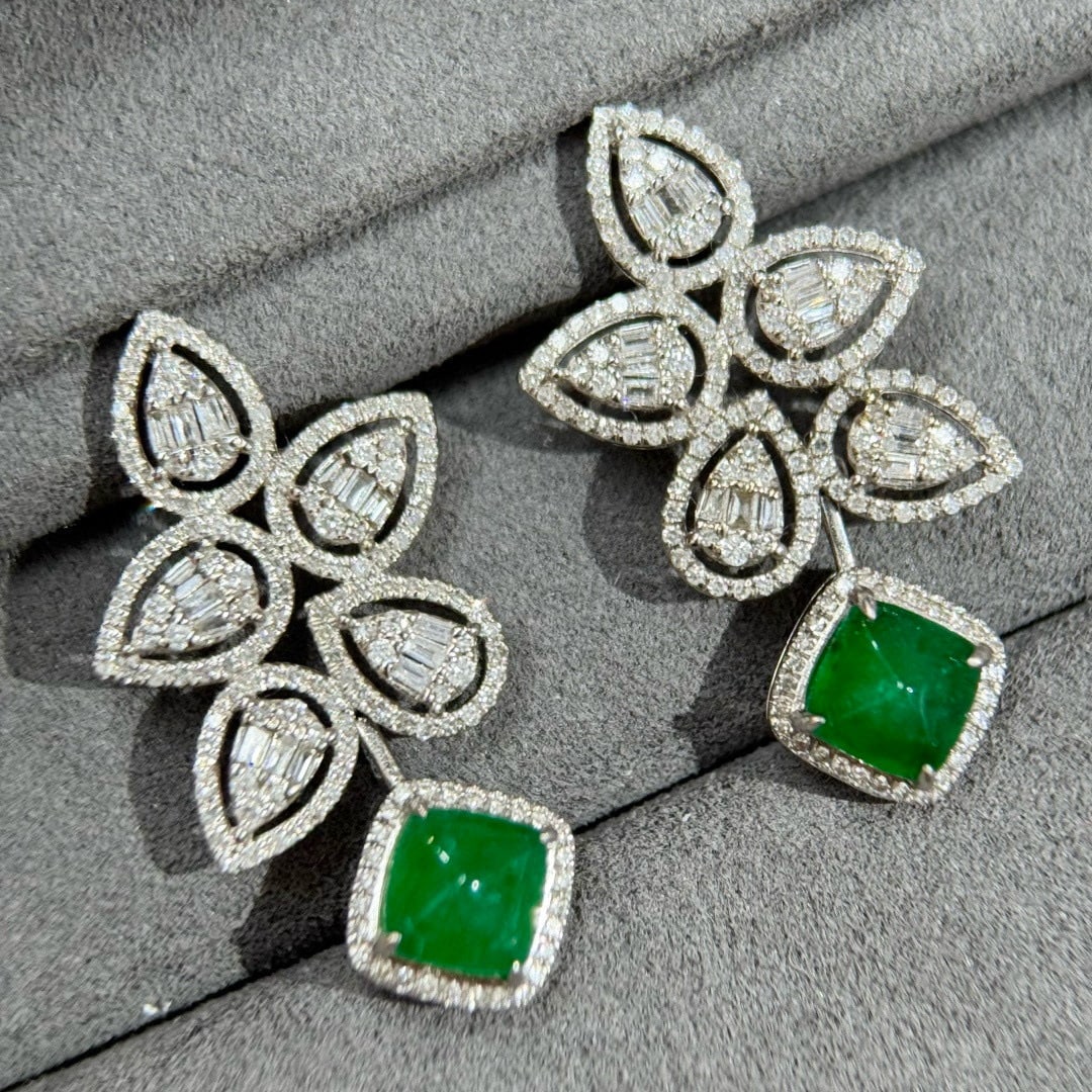 14k Gold 2.78 Ctw Natural Emerald & Diamond Earrings - 7