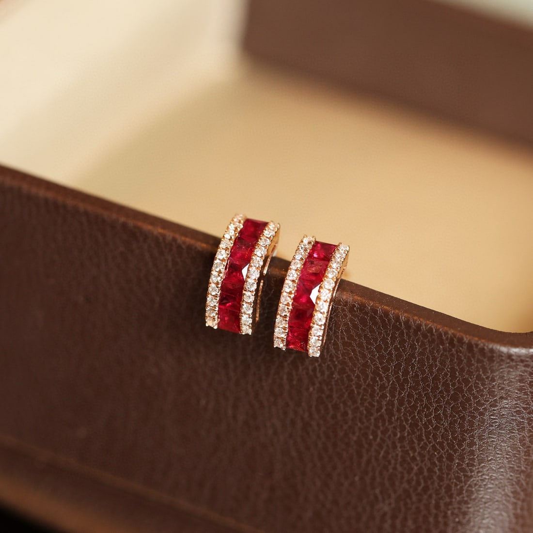 14k Gold 0.93 Ctw Natural Ruby & Diamond Earrings - 6