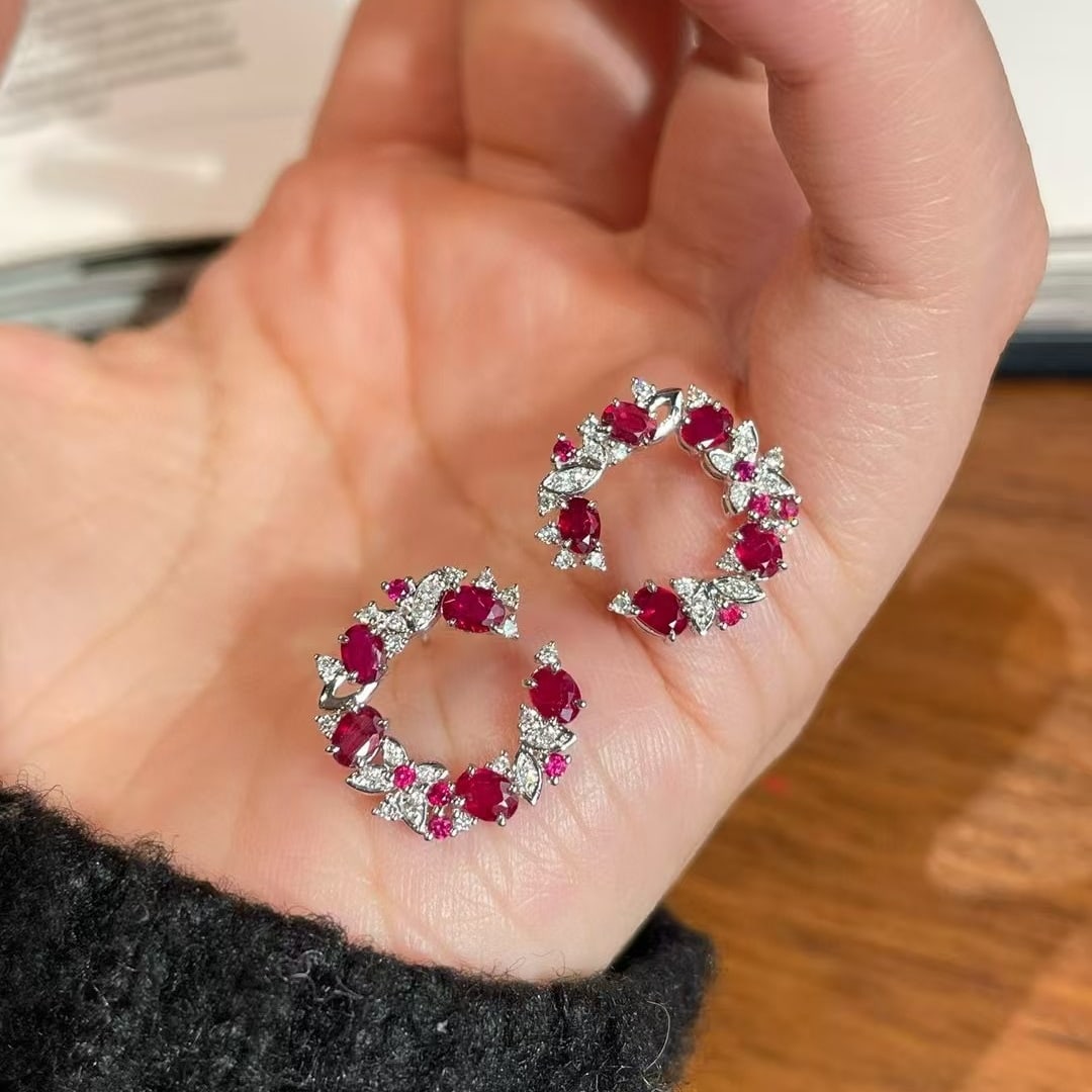 14k Gold 1.00 Ct Natural Ruby & Diamond Earrings - 2