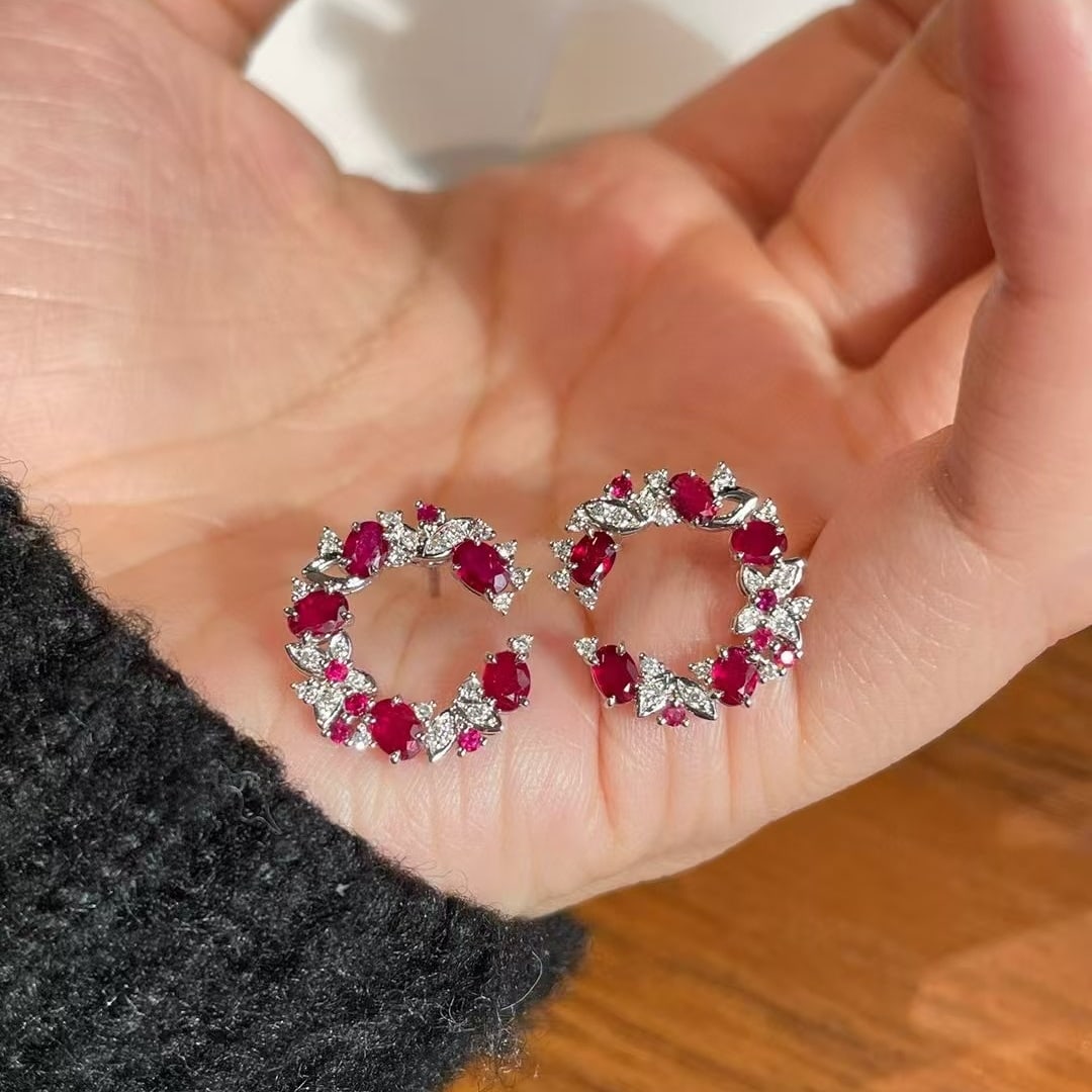 14k Gold 1.00 Ct Natural Ruby & Diamond Earrings - 3