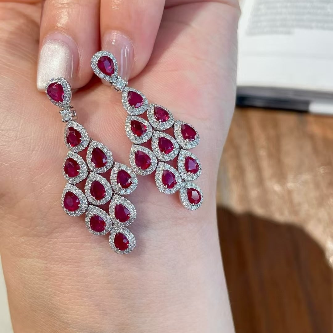 14k Gold 2.36 Ct Natural Ruby & Diamond Earrings - 2