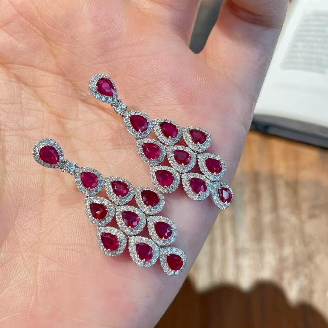 14k Gold 2.36 Ct Natural Ruby & Diamond Earrings - 3