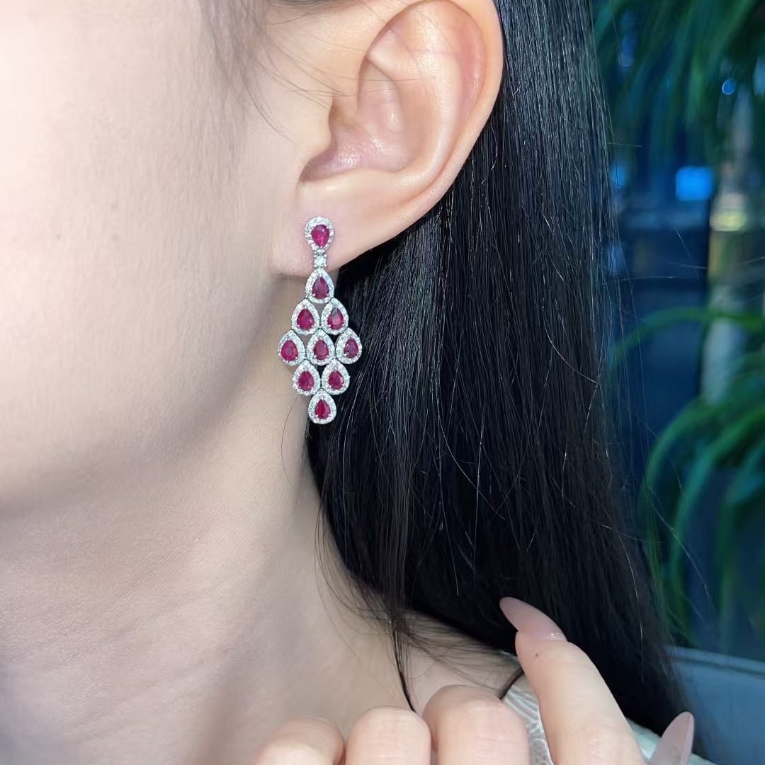 14k Gold 2.36 Ct Natural Ruby & Diamond Earrings - 5