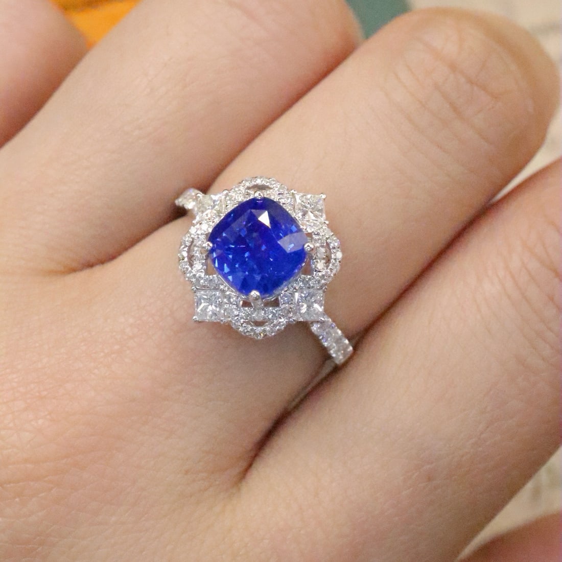 14k Gold 3.43 Ctw Natural Sapphire & Diamond Ring - 5