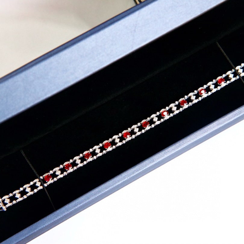 14k Gold 2.81 Ctw Natural Ruby & Diamond Bracelet - 3