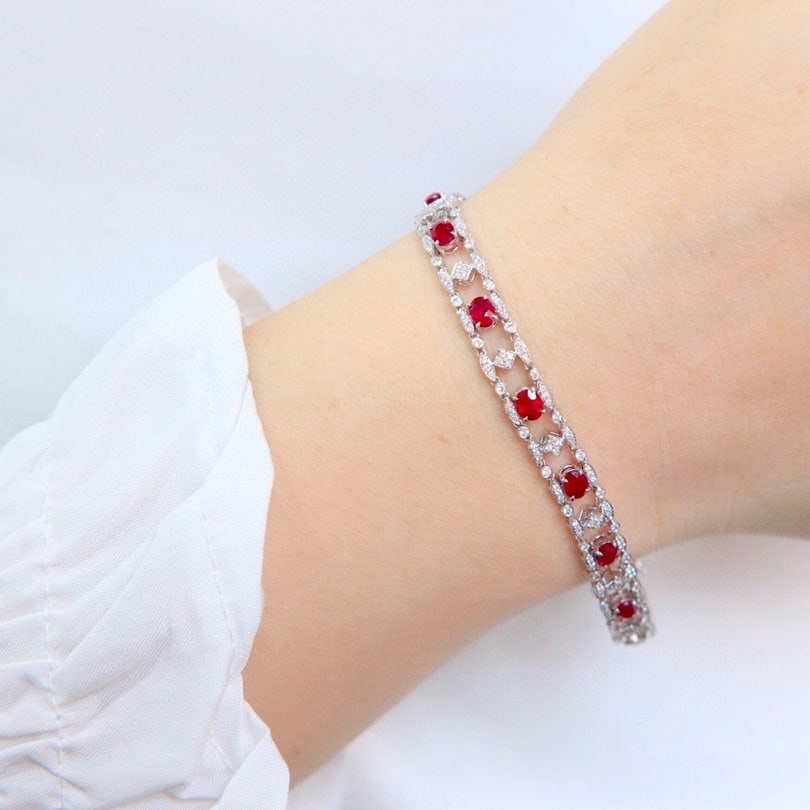 14k Gold 2.81 Ctw Natural Ruby & Diamond Bracelet - 4