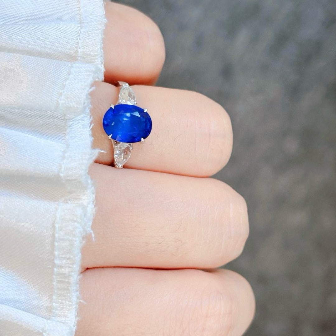 14k Gold 3.28 Ctw Natural Sapphire & Diamond Ring - 7