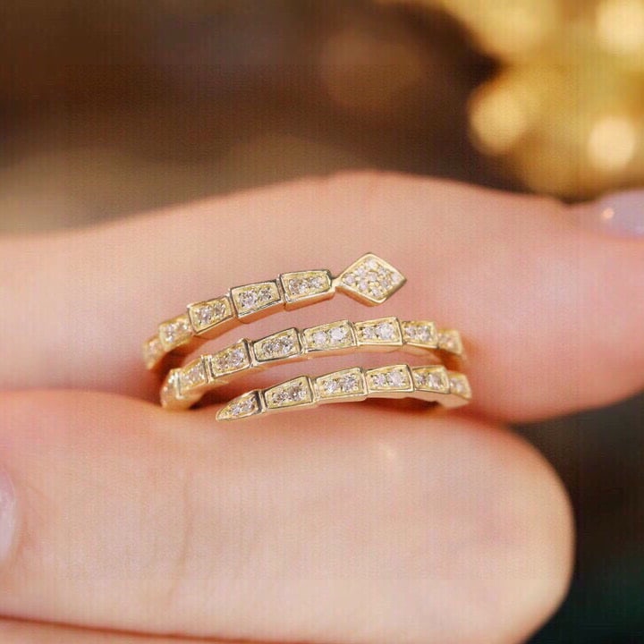 14k Gold 0.22 Ct Natural H Diamond & Snake Ring - 2