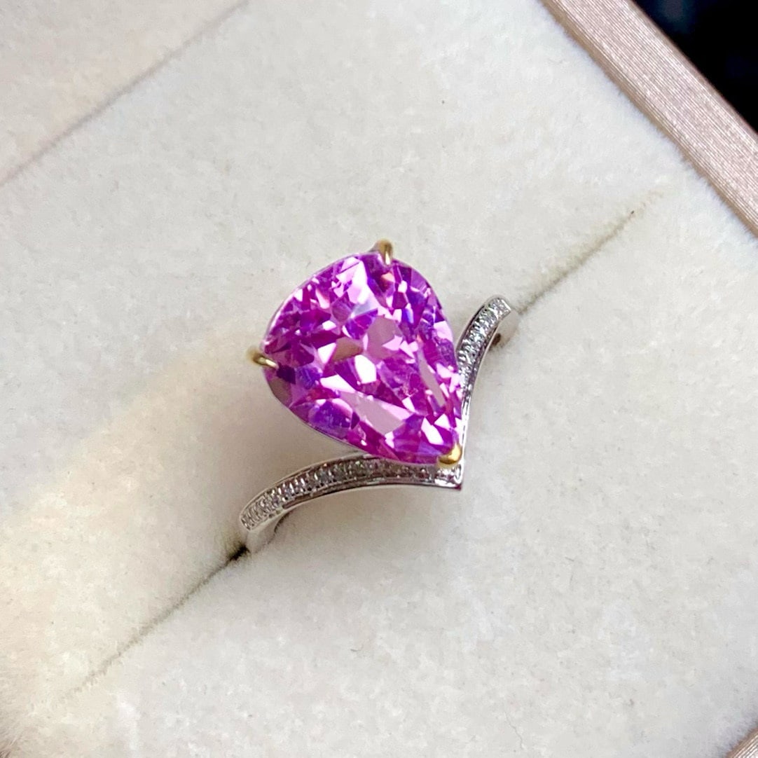 14k Gold 6.5 Ct Natural Kunzite & Diamond Ring - 2