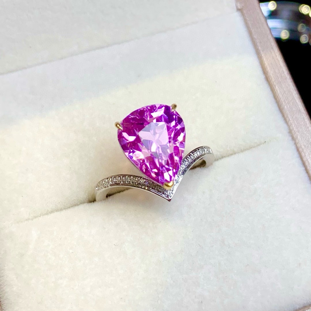 14k Gold 6.5 Ct Natural Kunzite & Diamond Ring - 3