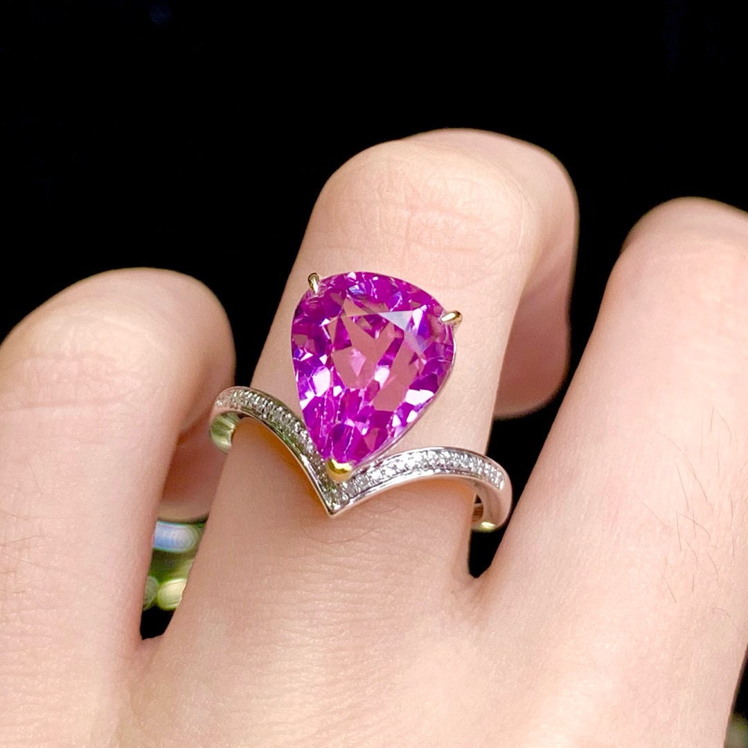 14k Gold 6.5 Ct Natural Kunzite & Diamond Ring - 5